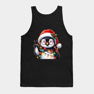 Peace Sign Hand Penguin Santa Christmas Penguin Pajamas Tank Top